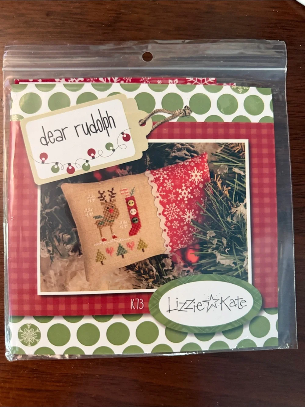 'Dear Rudolph' Red and Green Holiday Pillow Cross Stitch Kit